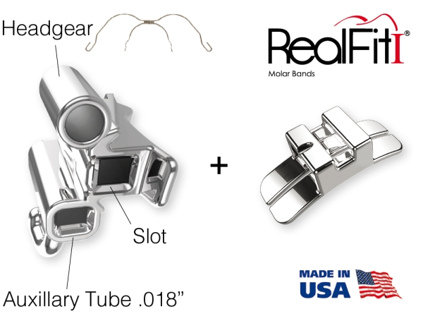 RealFit™ I - Bagues de mol., M. sup., combin. triple + verrou palatal (dent 17, 16)  MBT* .022"